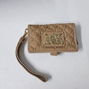 Juicy Couture Wallet Phone Holder Quilted‎ Studded Wristlet Tan